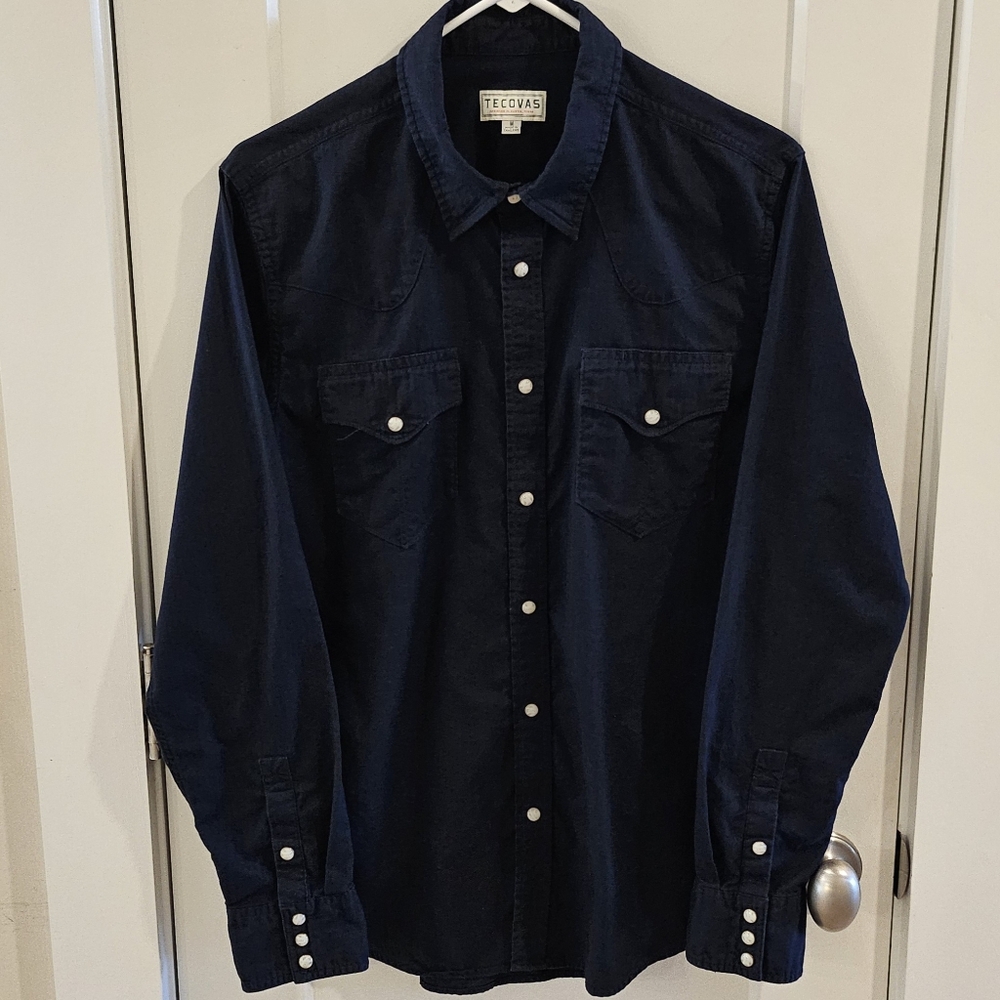 Tecovas Pearl Snap Western Shirt - Navy Blue Lightweight Cotton - Size Medium